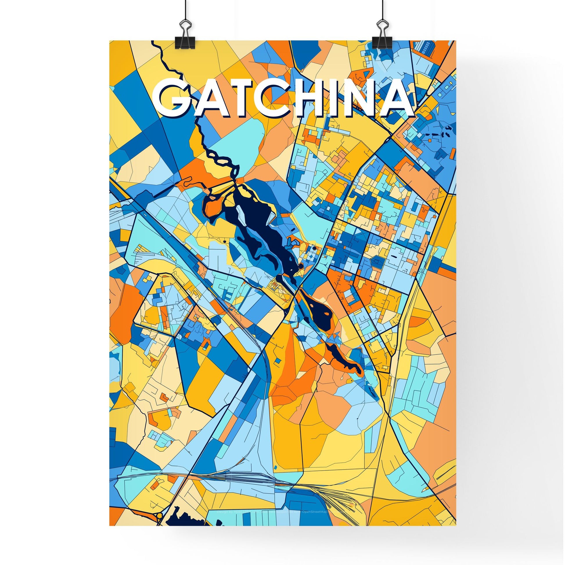 GATCHINA RUSSIA Vibrant Colorful Art Map Poster Blue Orange