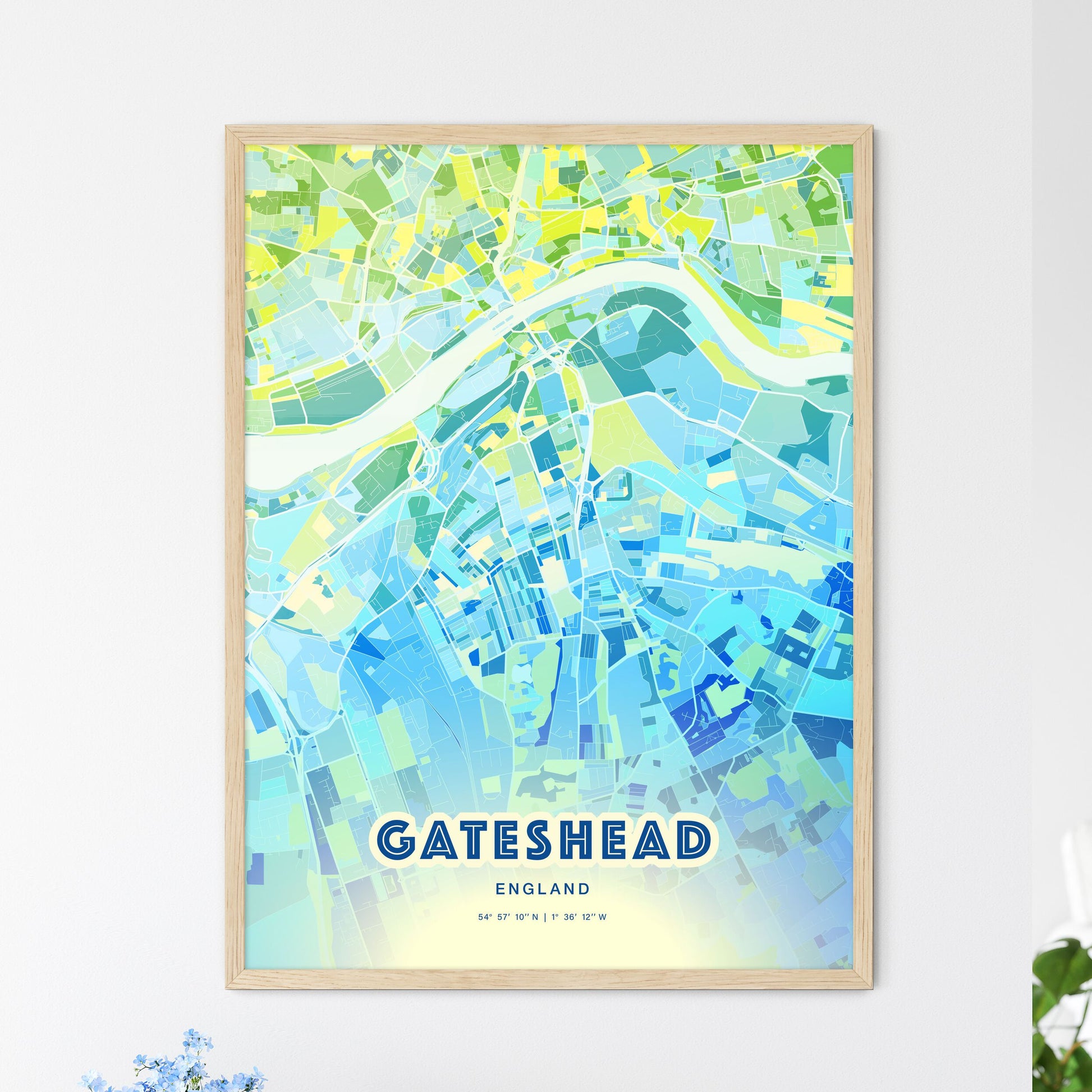 Colorful Gateshead England Fine Art Map Cool Blue
