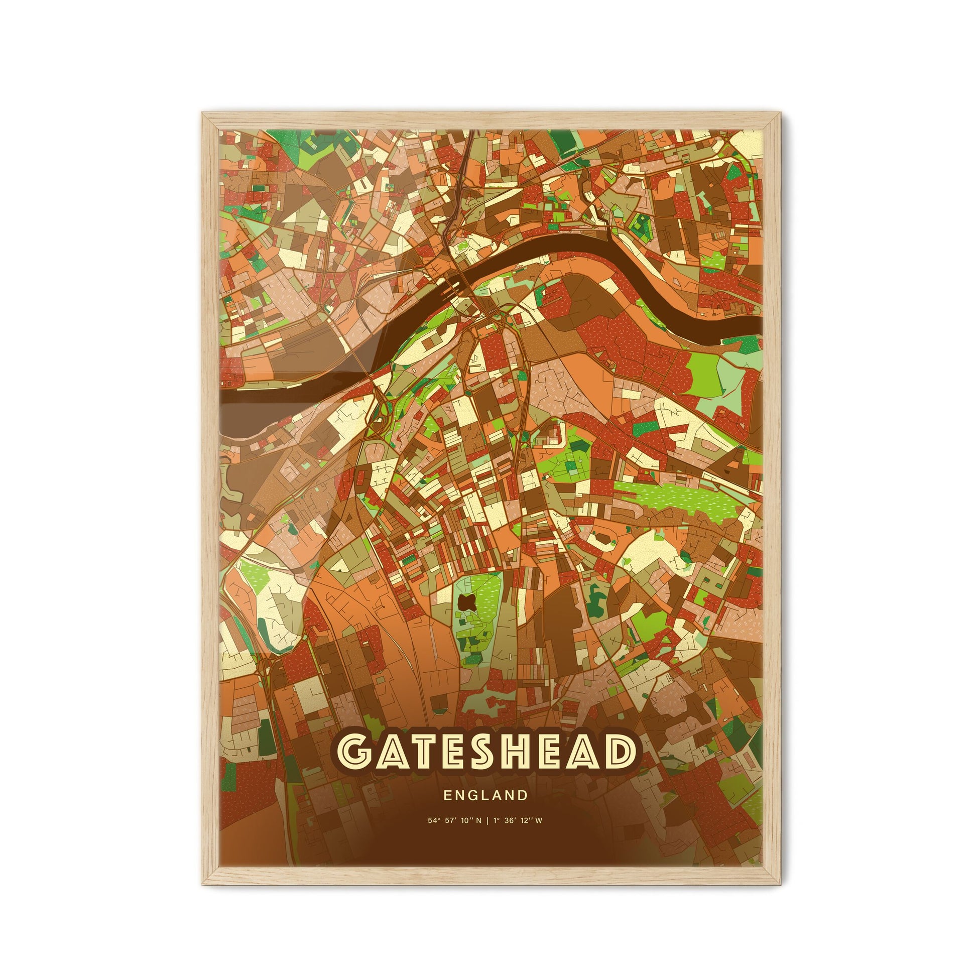 Colorful Gateshead England Fine Art Map Farmhouse