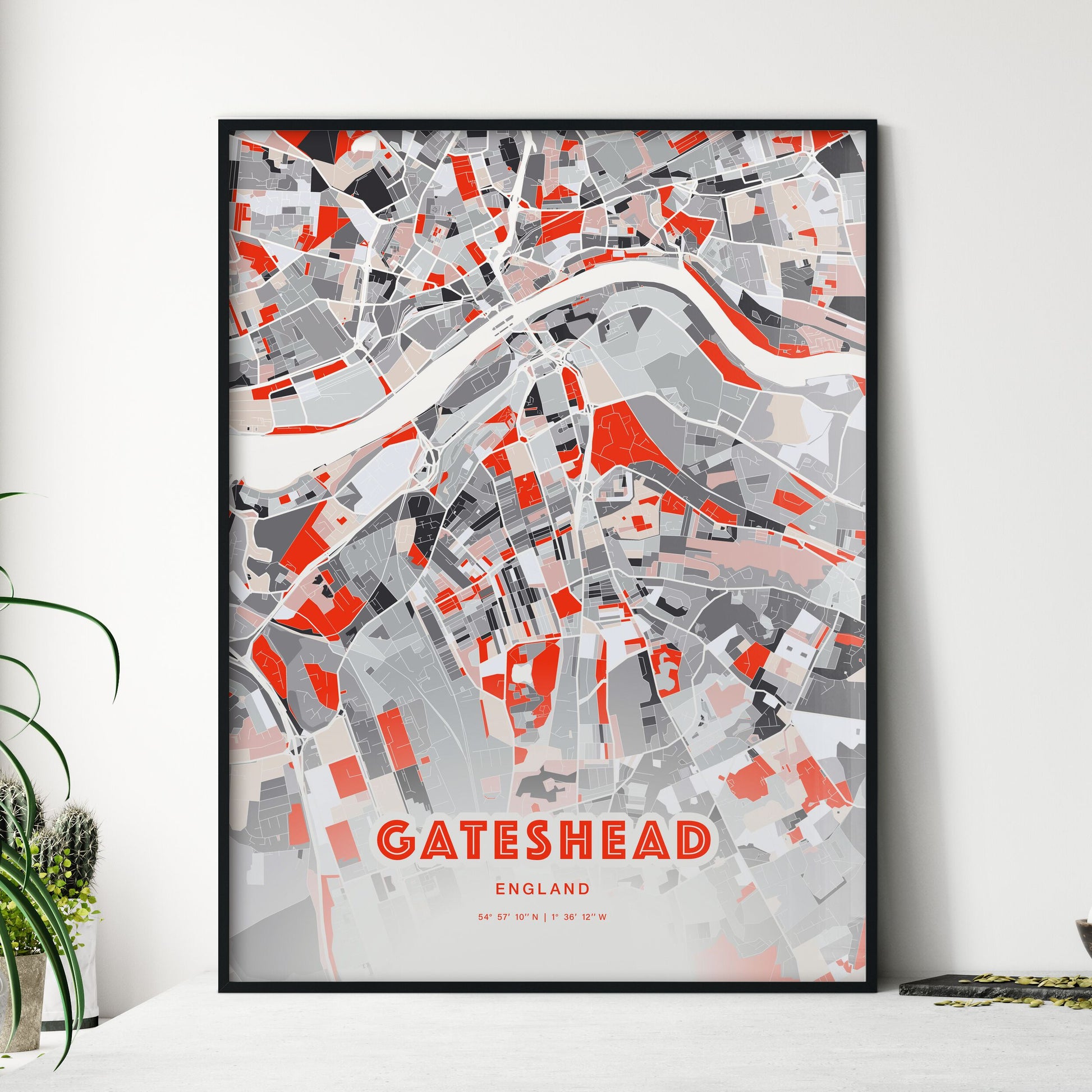 Colorful Gateshead England Fine Art Map Modern Expressive