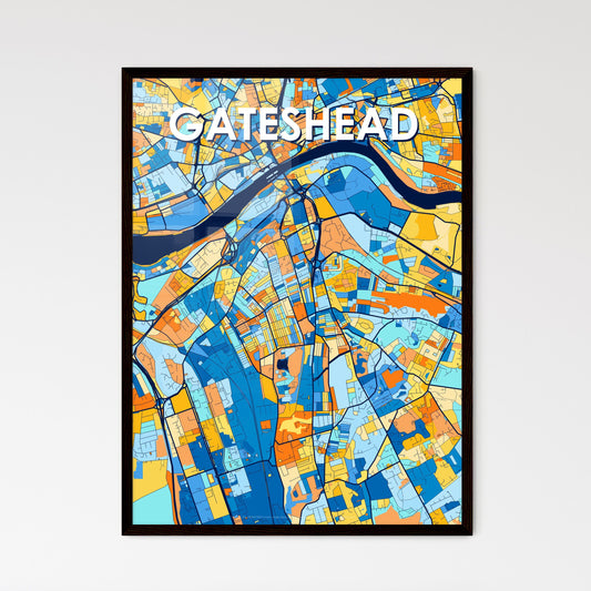 GATESHEAD ENGLAND Vibrant Colorful Art Map Poster Blue Orange