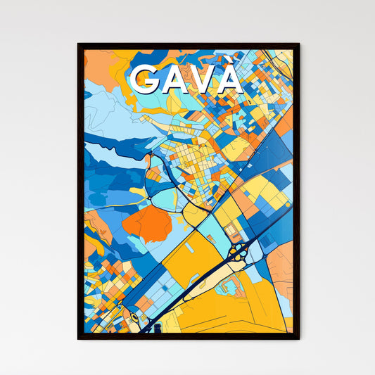 GAVÀ SPAIN Vibrant Colorful Art Map Poster Blue Orange