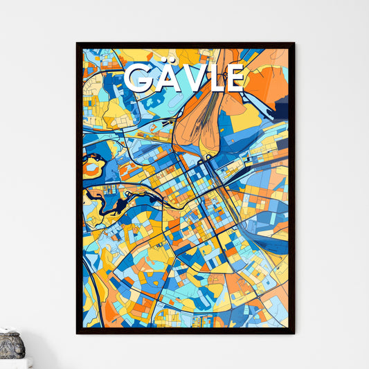 GÄVLE SWEDEN Vibrant Colorful Art Map Poster Blue Orange