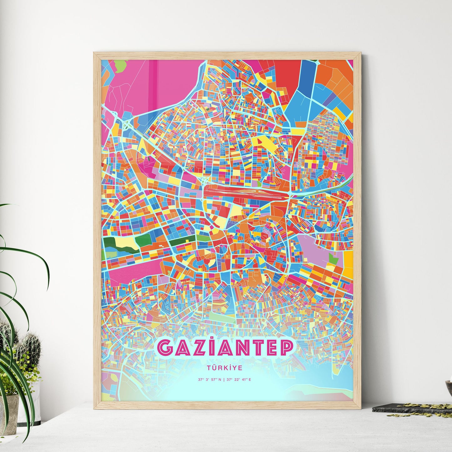 Colorful Gaziantep Turkey Fine Art Map Crazy Colors