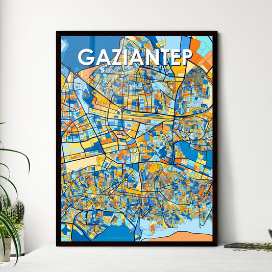 GAZIANTEP TURKEY Vibrant Colorful Art Map Poster Blue Orange