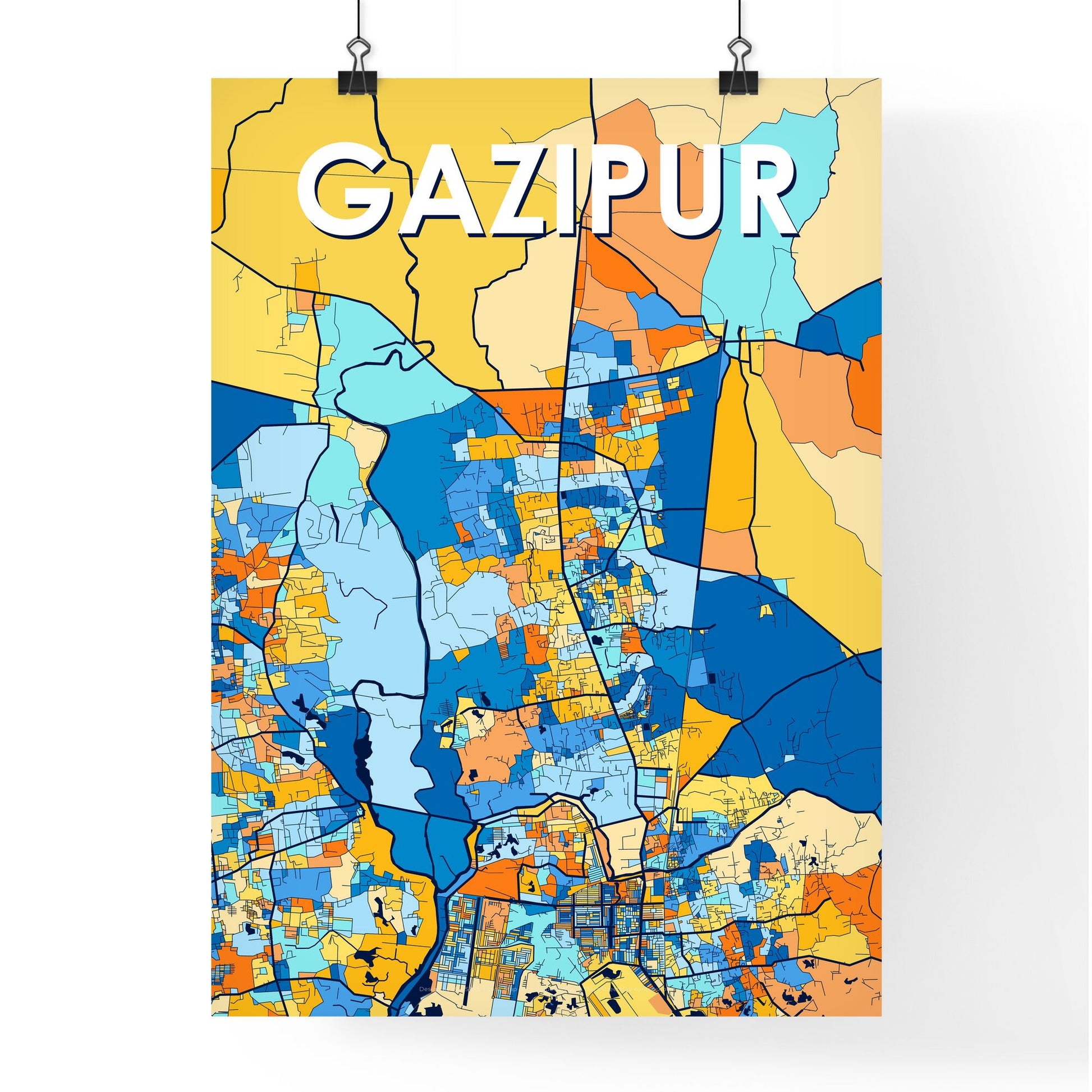 GAZIPUR BANGLADESH Vibrant Colorful Art Map Poster Blue Orange