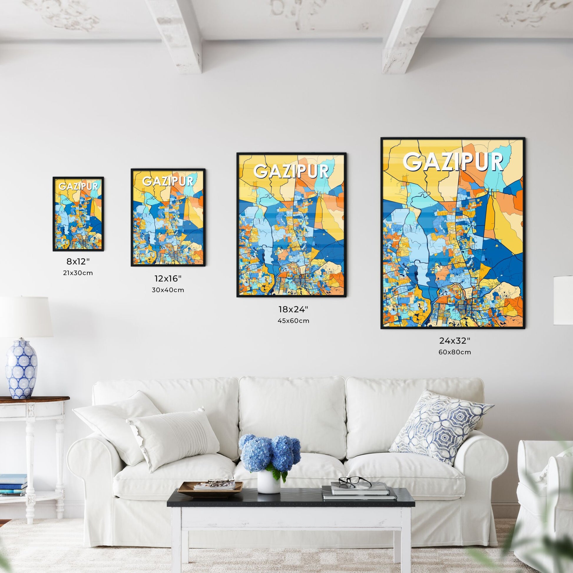 GAZIPUR BANGLADESH Vibrant Colorful Art Map Poster Blue Orange