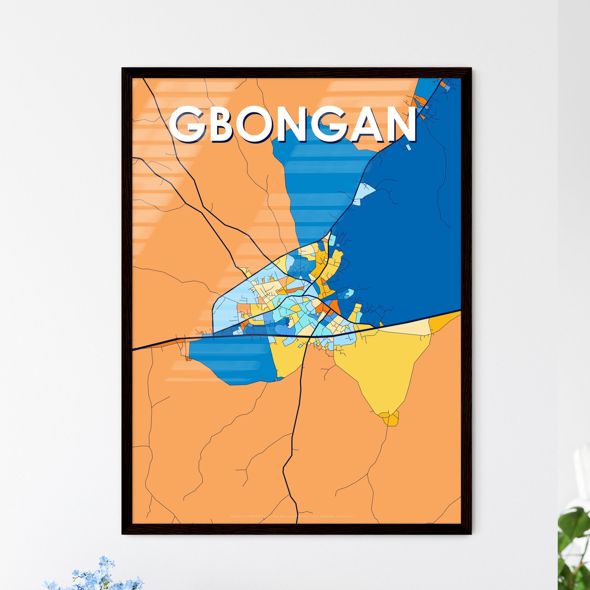 GBONGAN NIGERIA Vibrant Colorful Art Map Poster Blue Orange