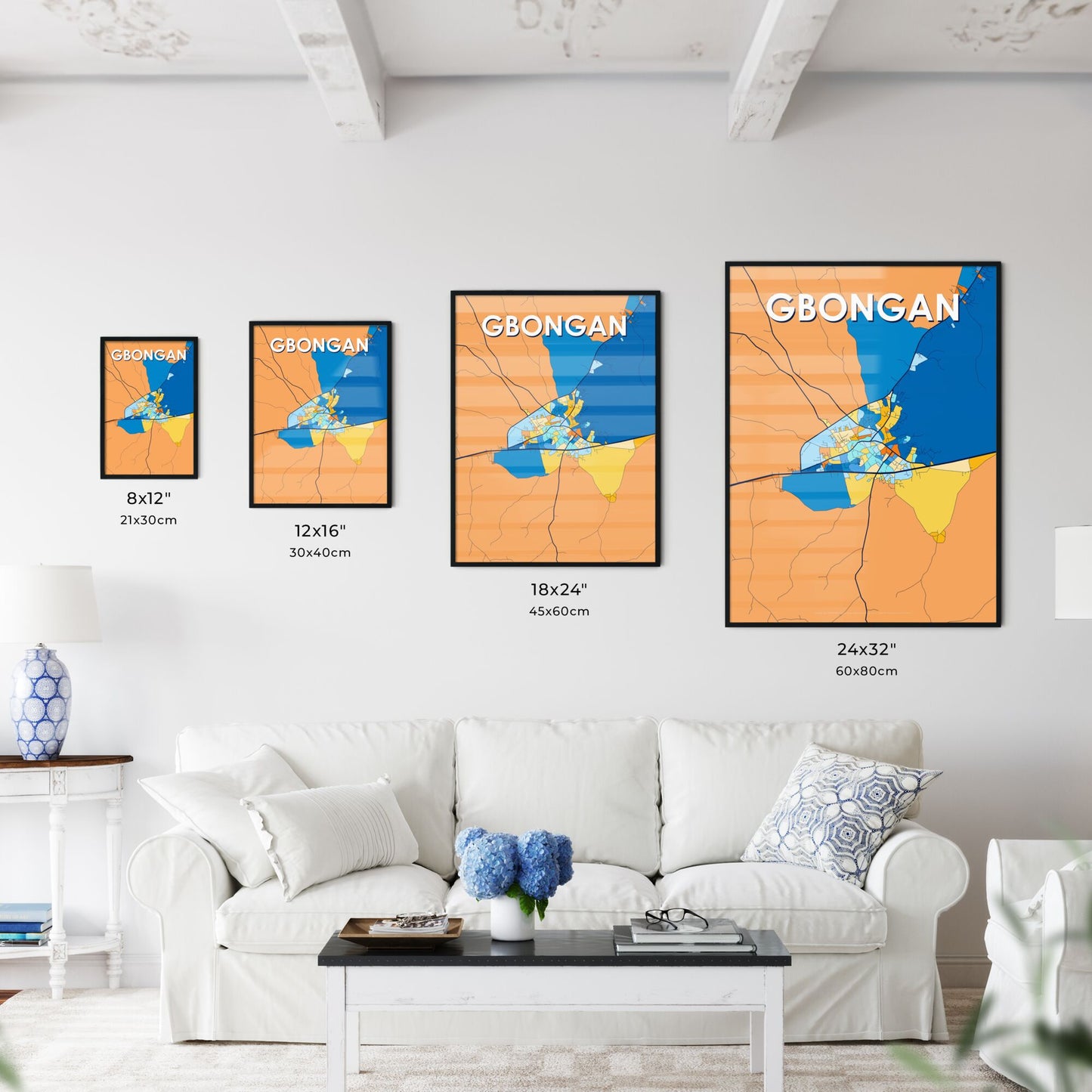 GBONGAN NIGERIA Vibrant Colorful Art Map Poster Blue Orange