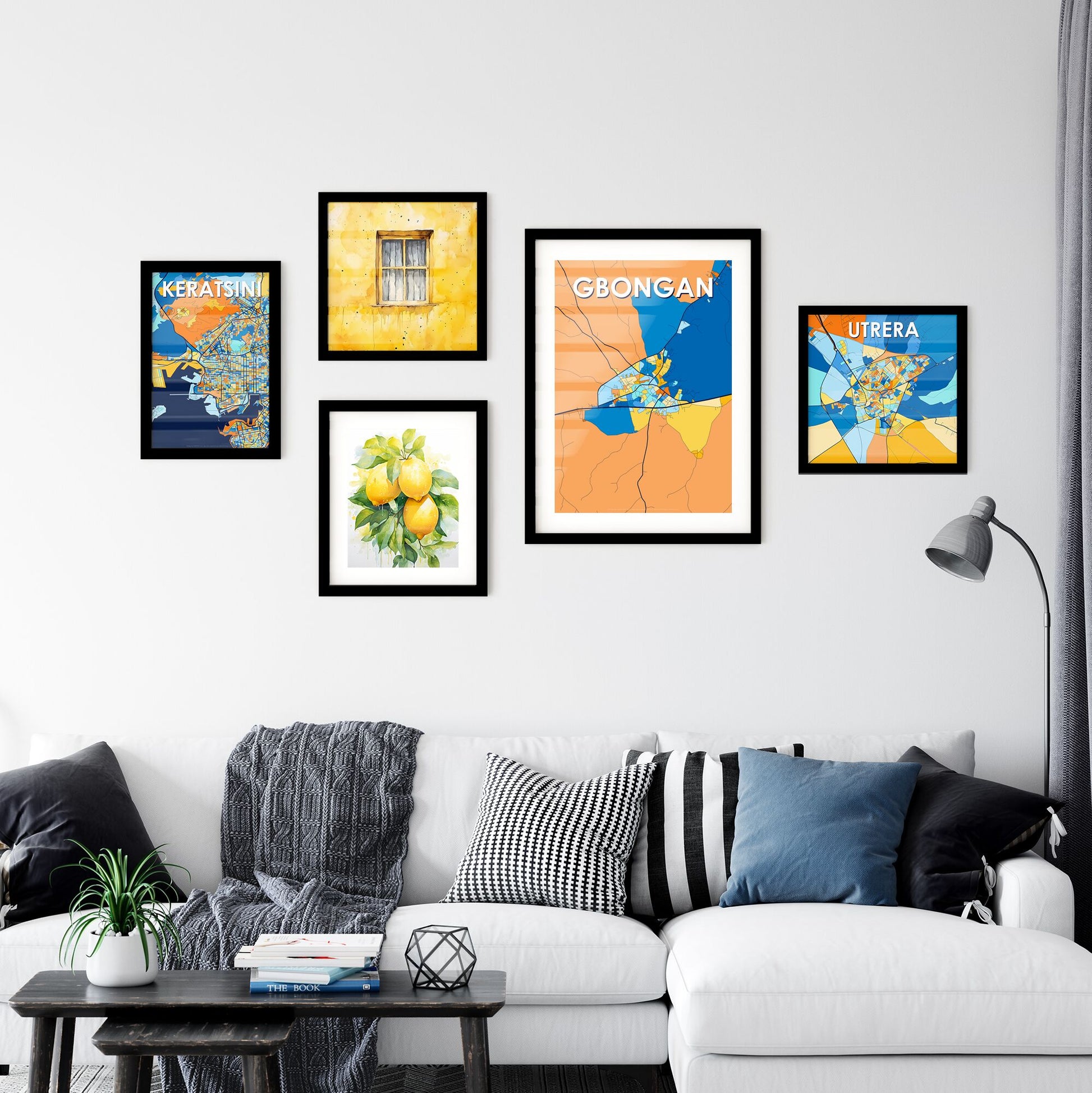 GBONGAN NIGERIA Vibrant Colorful Art Map Poster Blue Orange