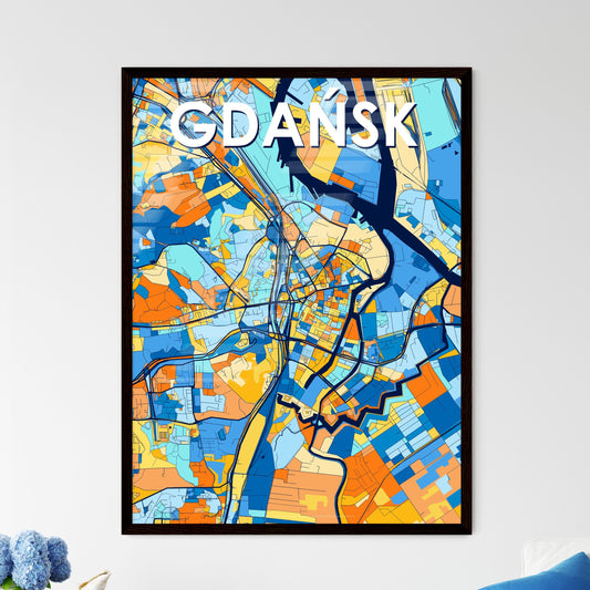 GDAŃSK POLAND Vibrant Colorful Art Map Poster Blue Orange