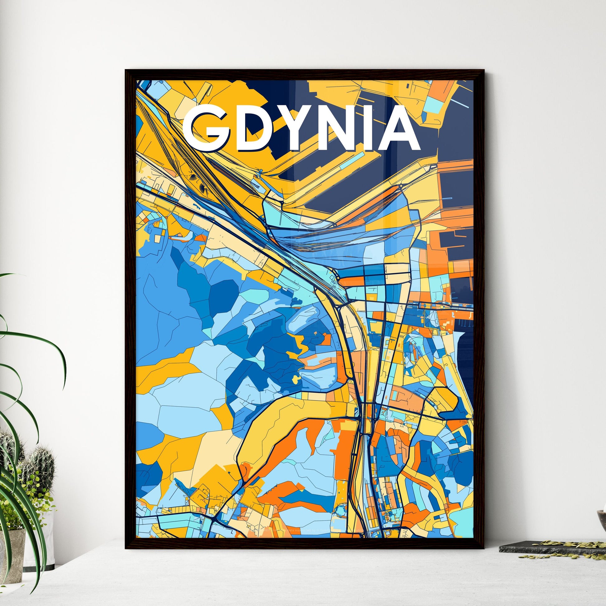 GDYNIA POLAND Vibrant Colorful Art Map Poster Blue Orange