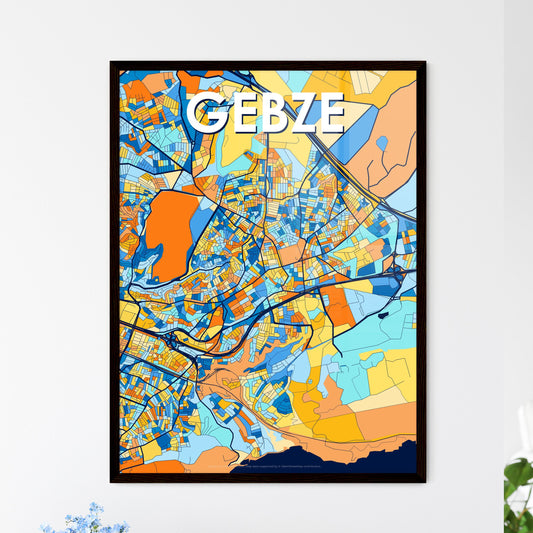 GEBZE TURKEY Vibrant Colorful Art Map Poster Blue Orange