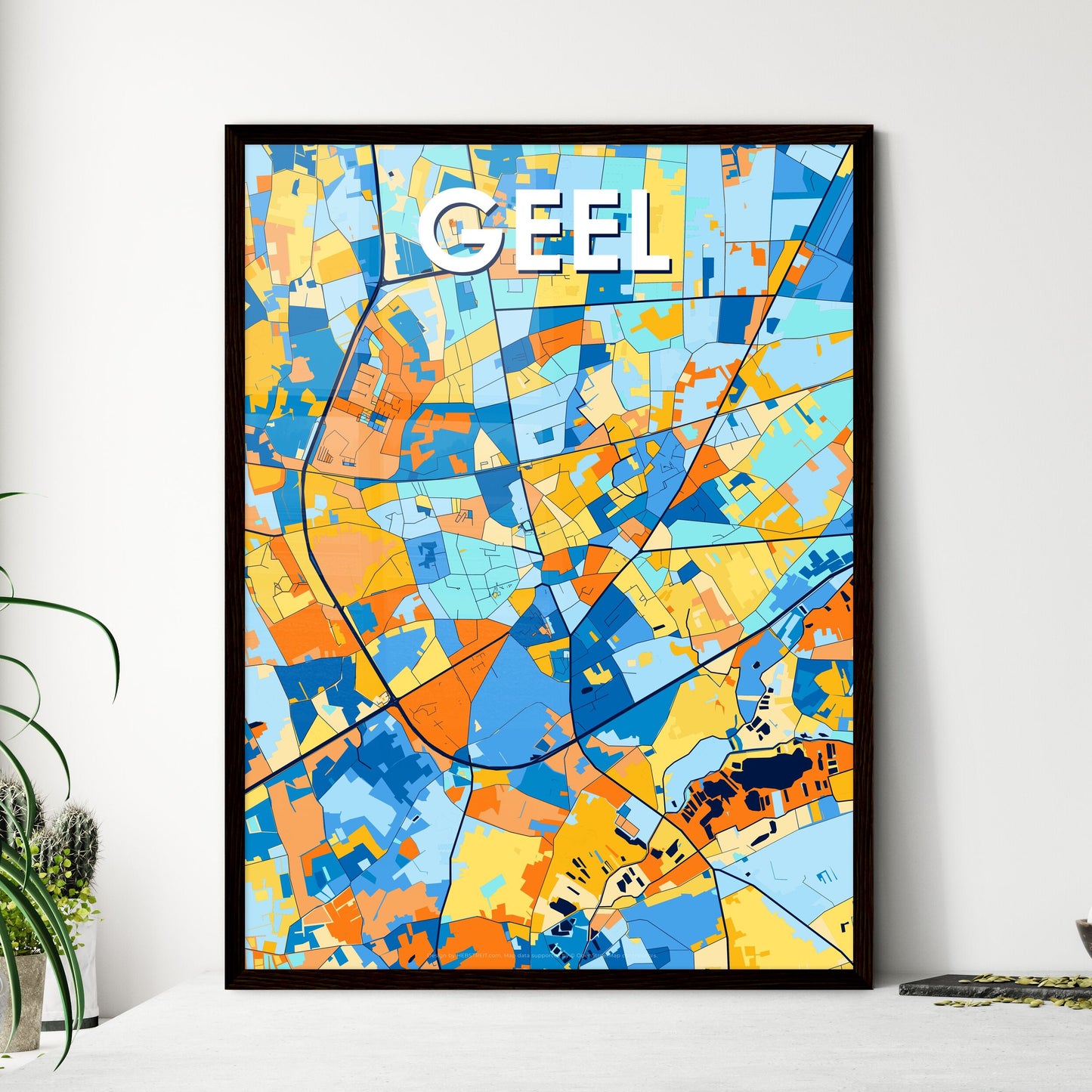 GEEL BELGIUM Vibrant Colorful Art Map Poster Blue Orange