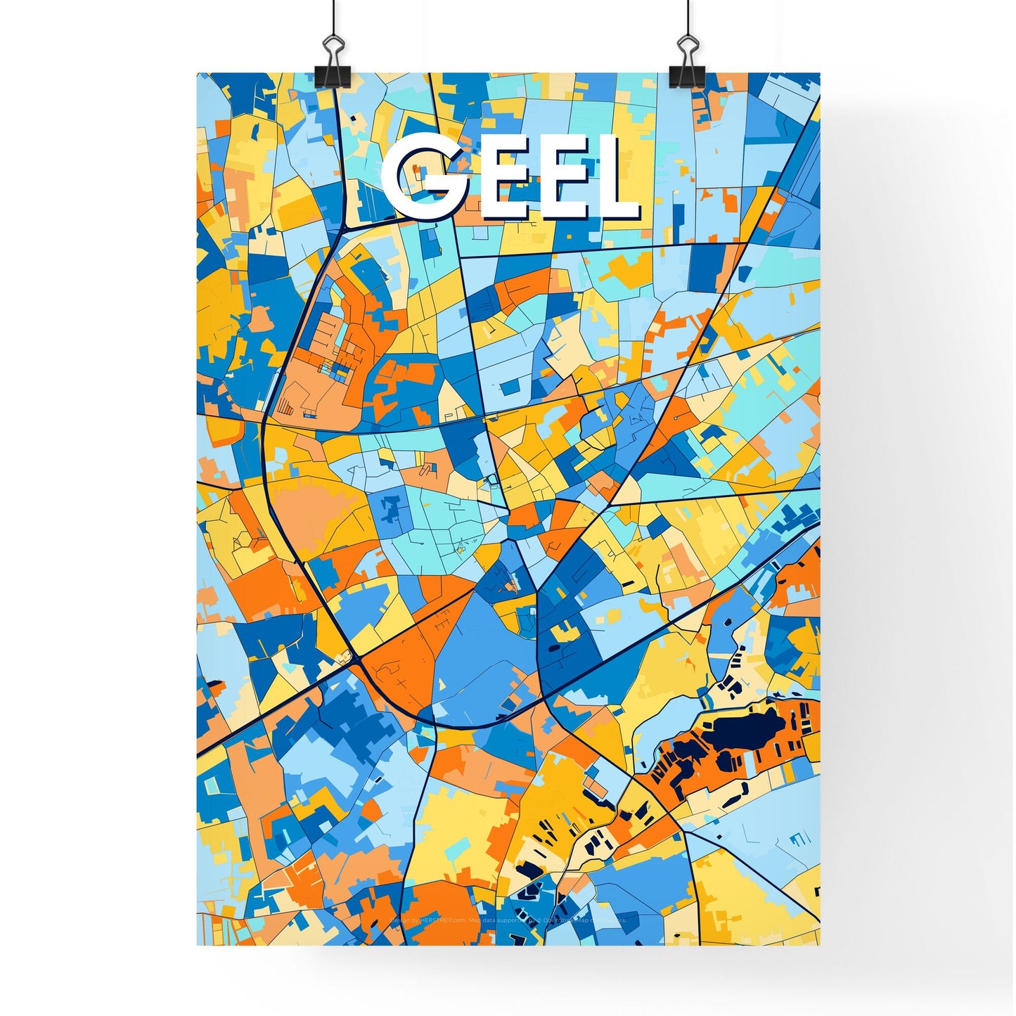 GEEL BELGIUM Vibrant Colorful Art Map Poster Blue Orange