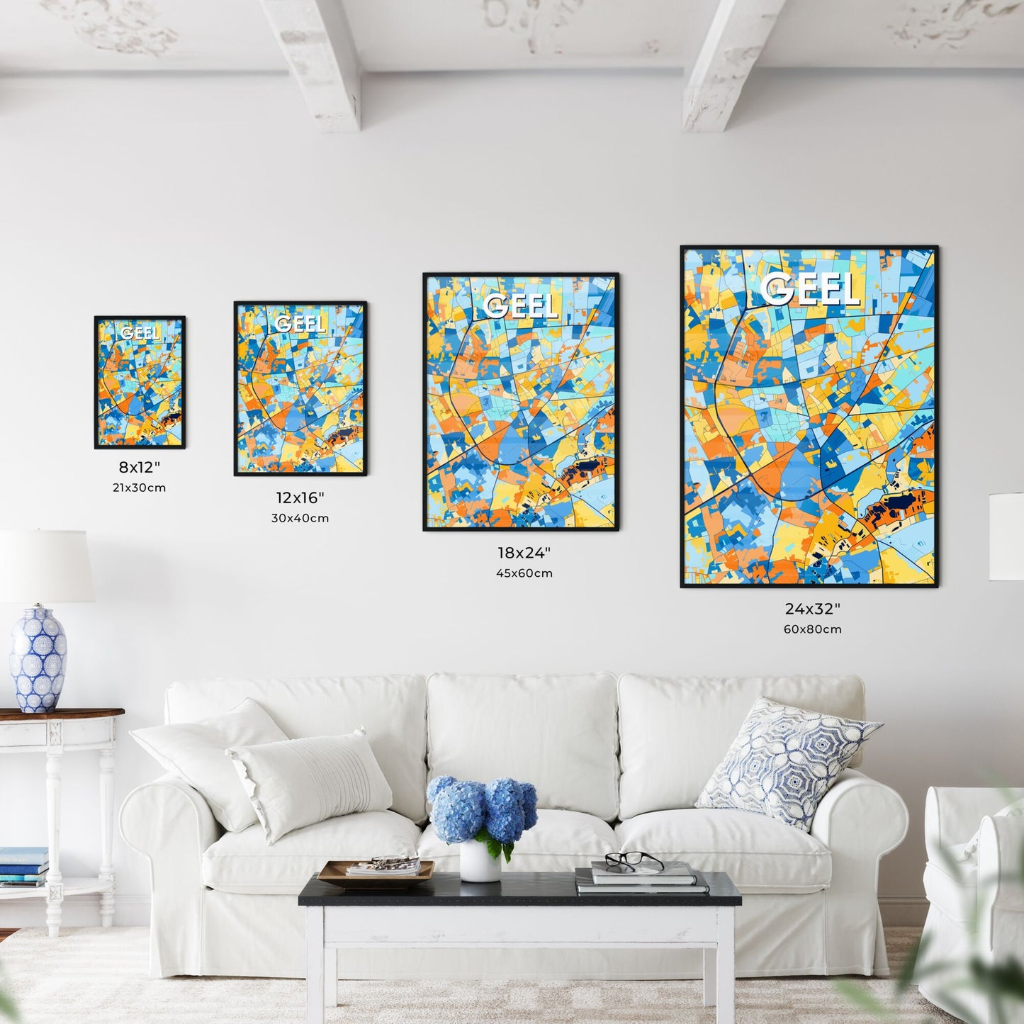 GEEL BELGIUM Vibrant Colorful Art Map Poster Blue Orange