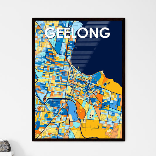 GEELONG AUSTRALIA Vibrant Colorful Art Map Poster Blue Orange