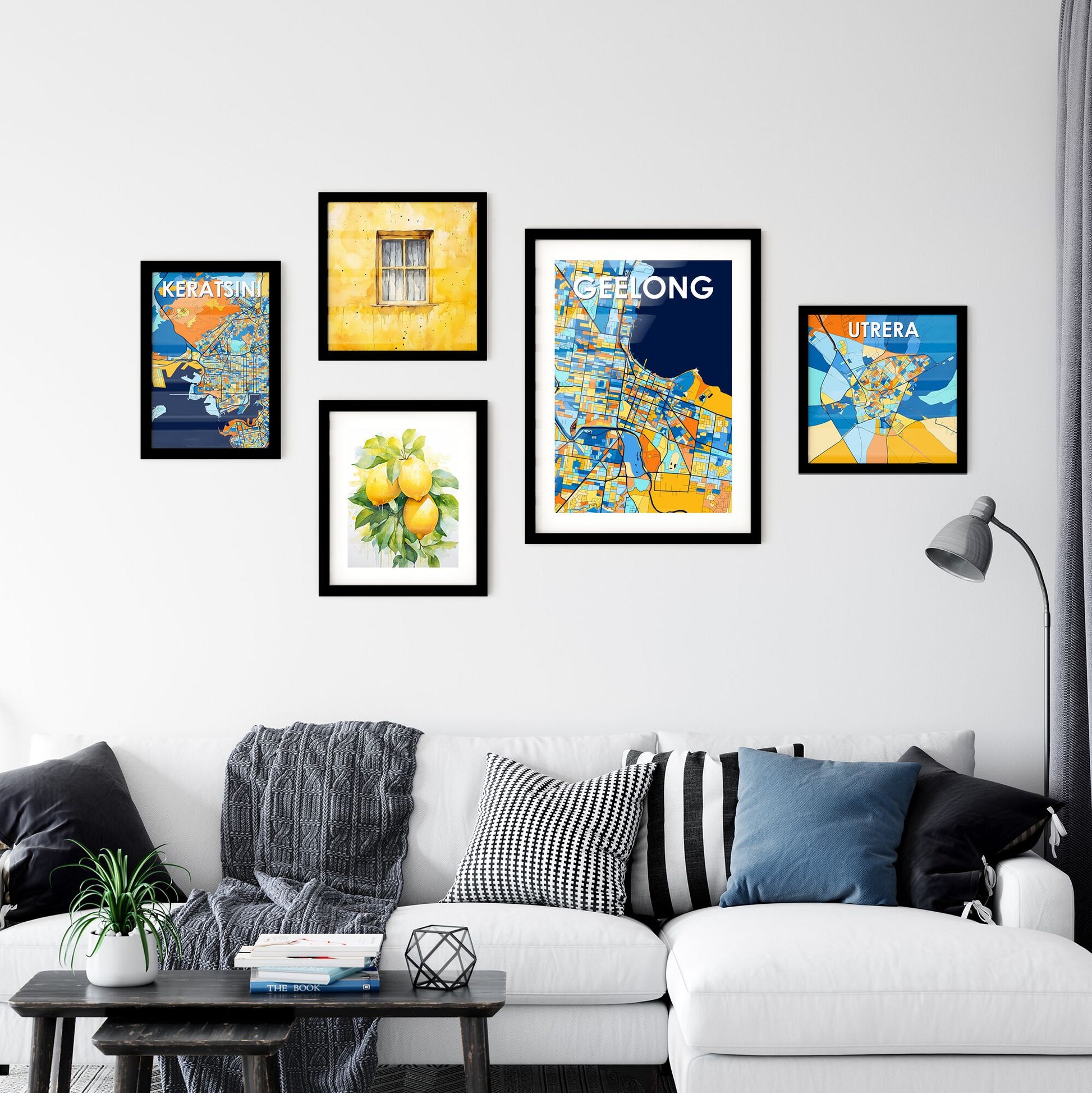 GEELONG AUSTRALIA Vibrant Colorful Art Map Poster Blue Orange