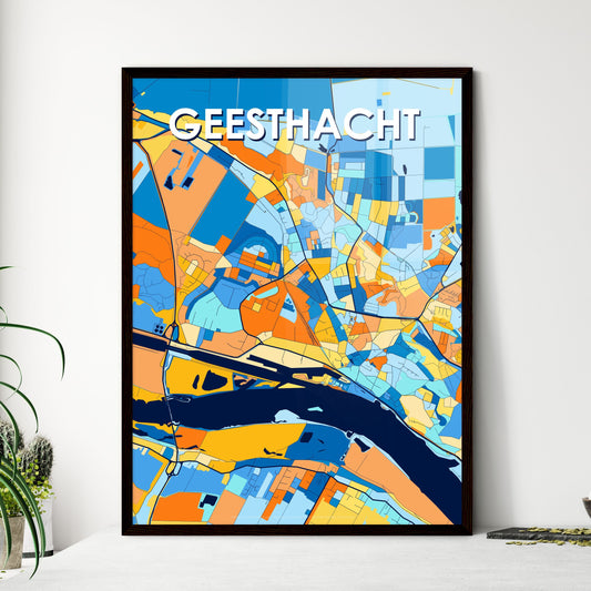 GEESTHACHT GERMANY Vibrant Colorful Art Map Poster Blue Orange