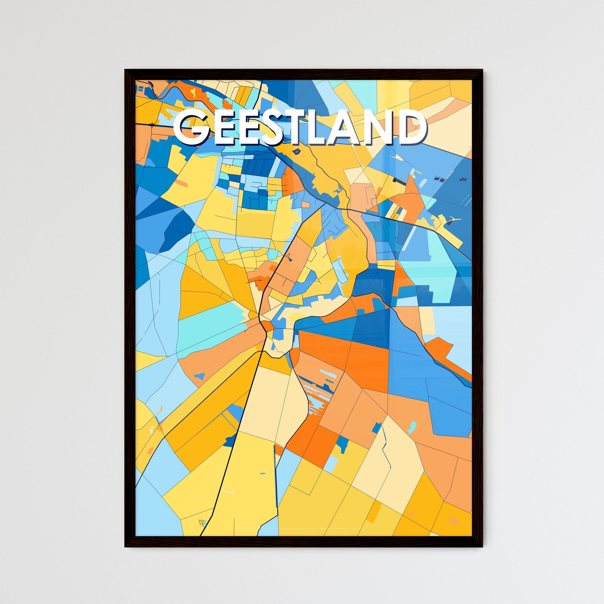 GEESTLAND GERMANY Vibrant Colorful Art Map Poster Blue Orange