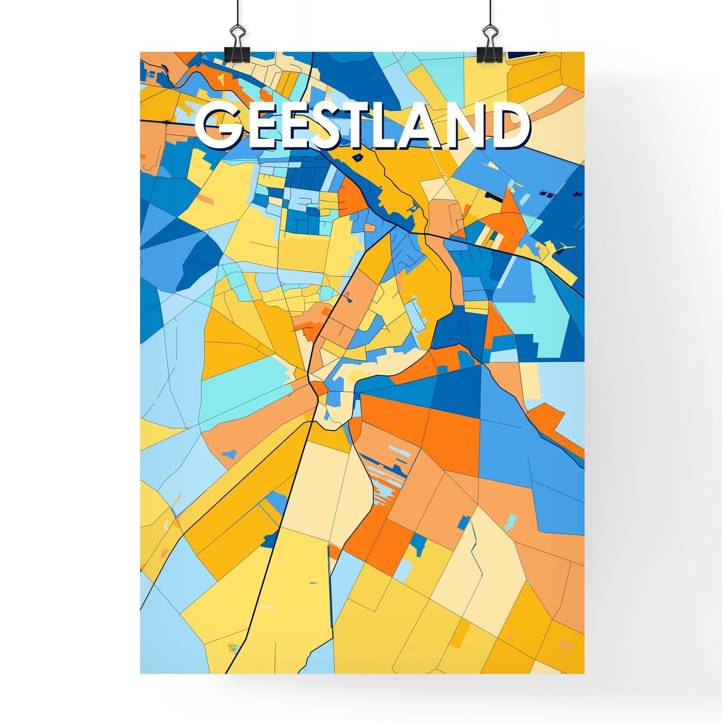 GEESTLAND GERMANY Vibrant Colorful Art Map Poster Blue Orange