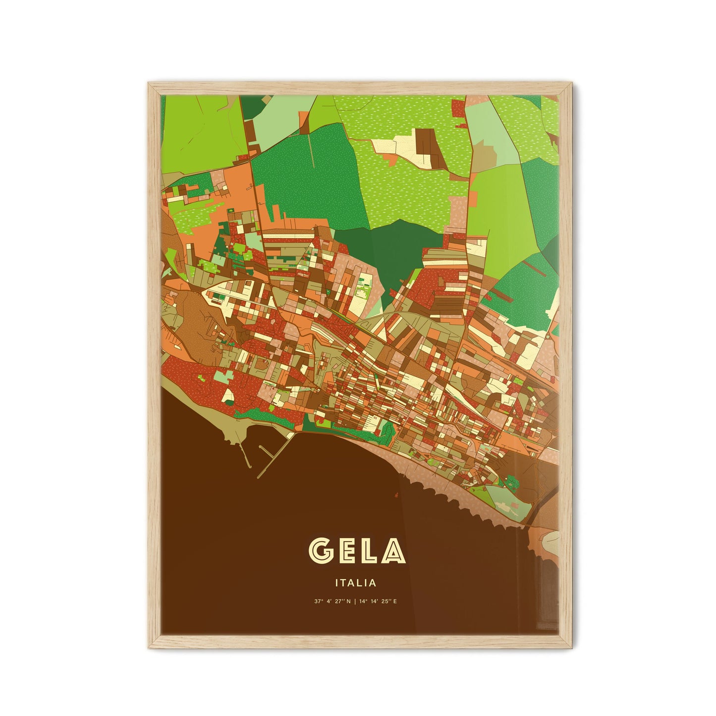 Colorful Gela Italy Fine Art Map Farmhouse