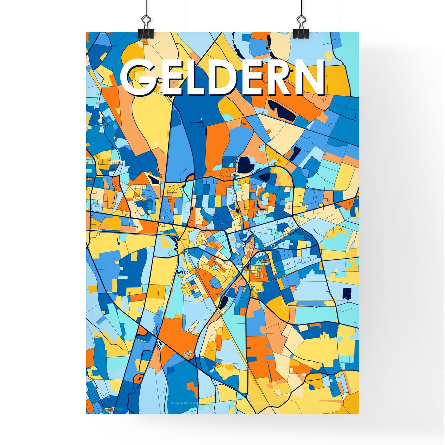 GELDERN GERMANY Vibrant Colorful Art Map Poster Blue Orange