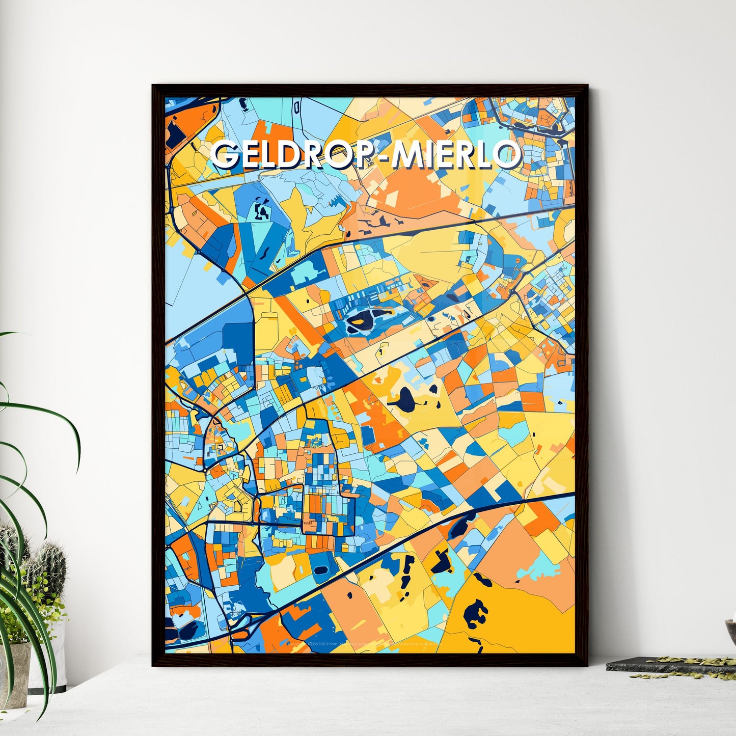 GELDROP-MIERLO NETHERLANDS Vibrant Colorful Art Map Poster Blue Orange