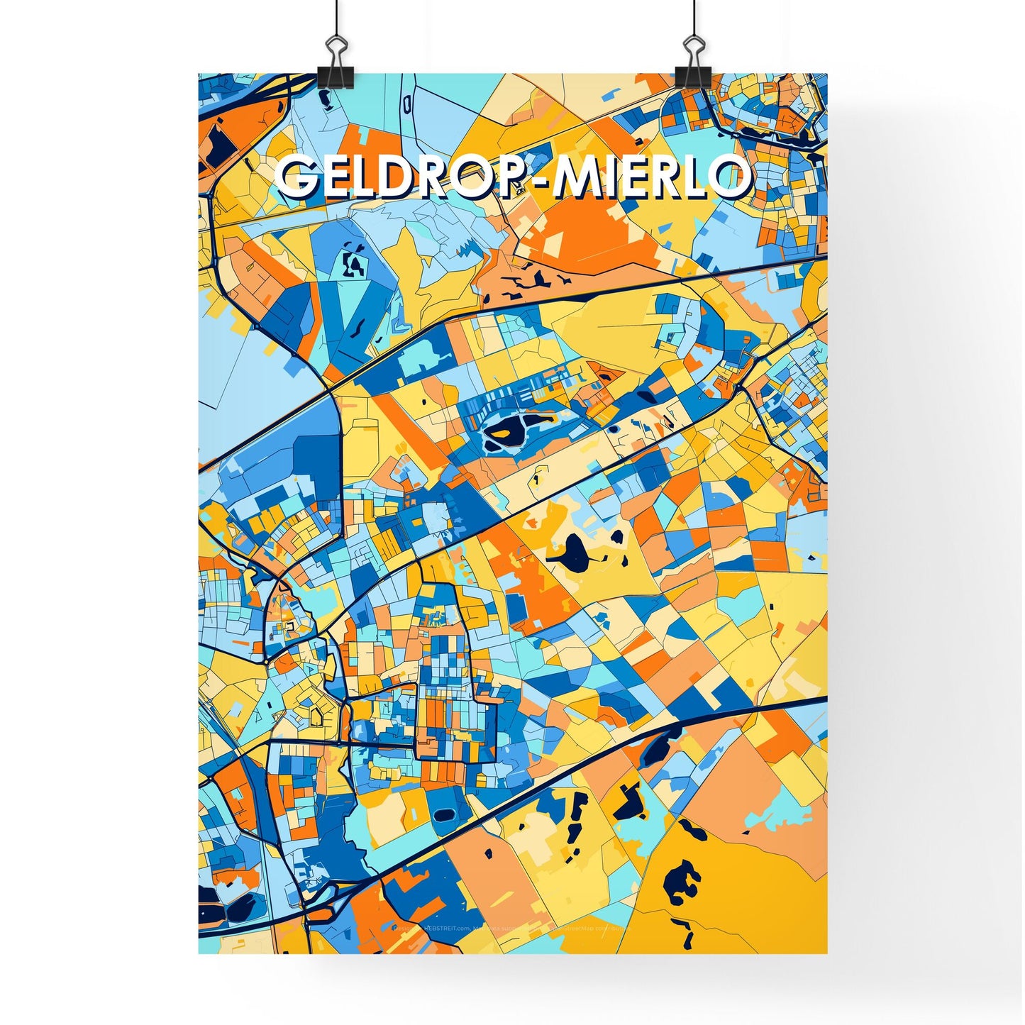 GELDROP-MIERLO NETHERLANDS Vibrant Colorful Art Map Poster Blue Orange