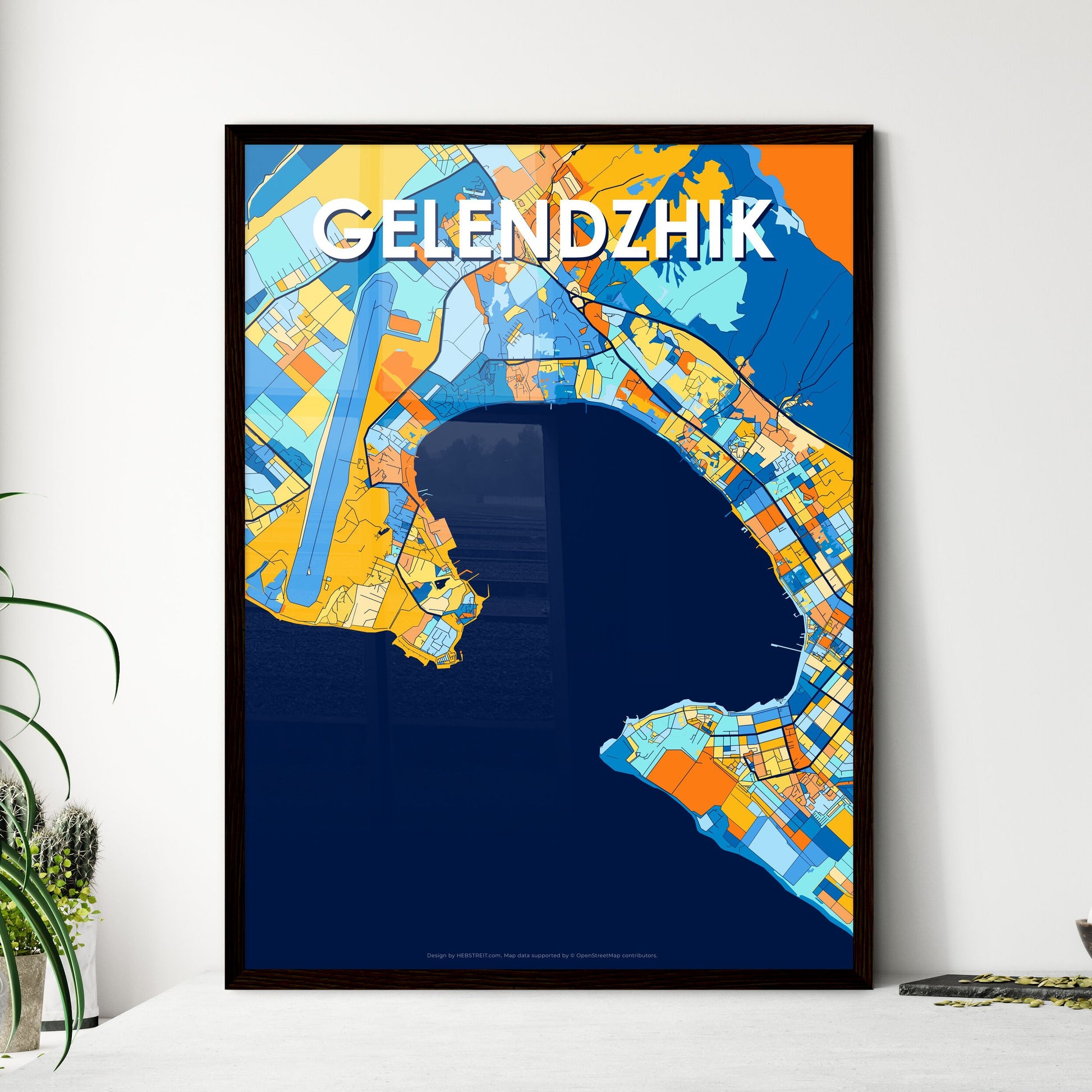 GELENDZHIK RUSSIA Vibrant Colorful Art Map Poster Blue Orange