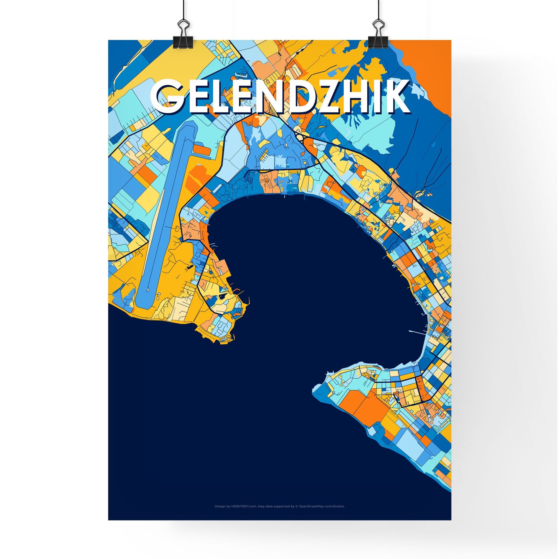 GELENDZHIK RUSSIA Vibrant Colorful Art Map Poster Blue Orange