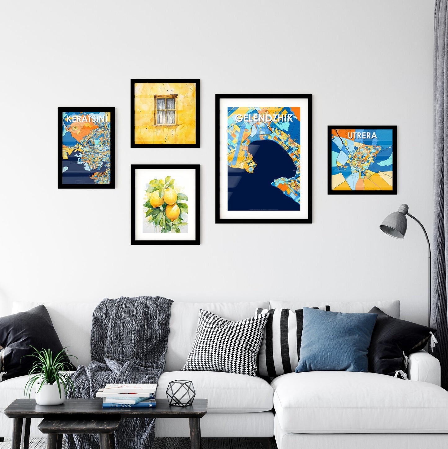 GELENDZHIK RUSSIA Vibrant Colorful Art Map Poster Blue Orange