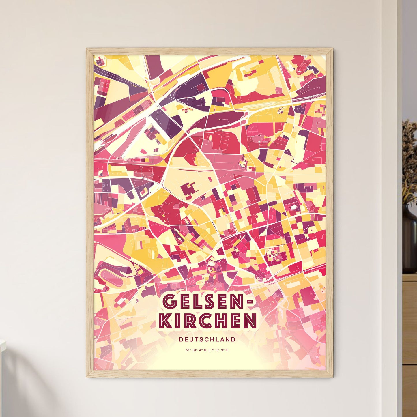 Colorful Gelsenkirchen Germany Fine Art Map Hot Red