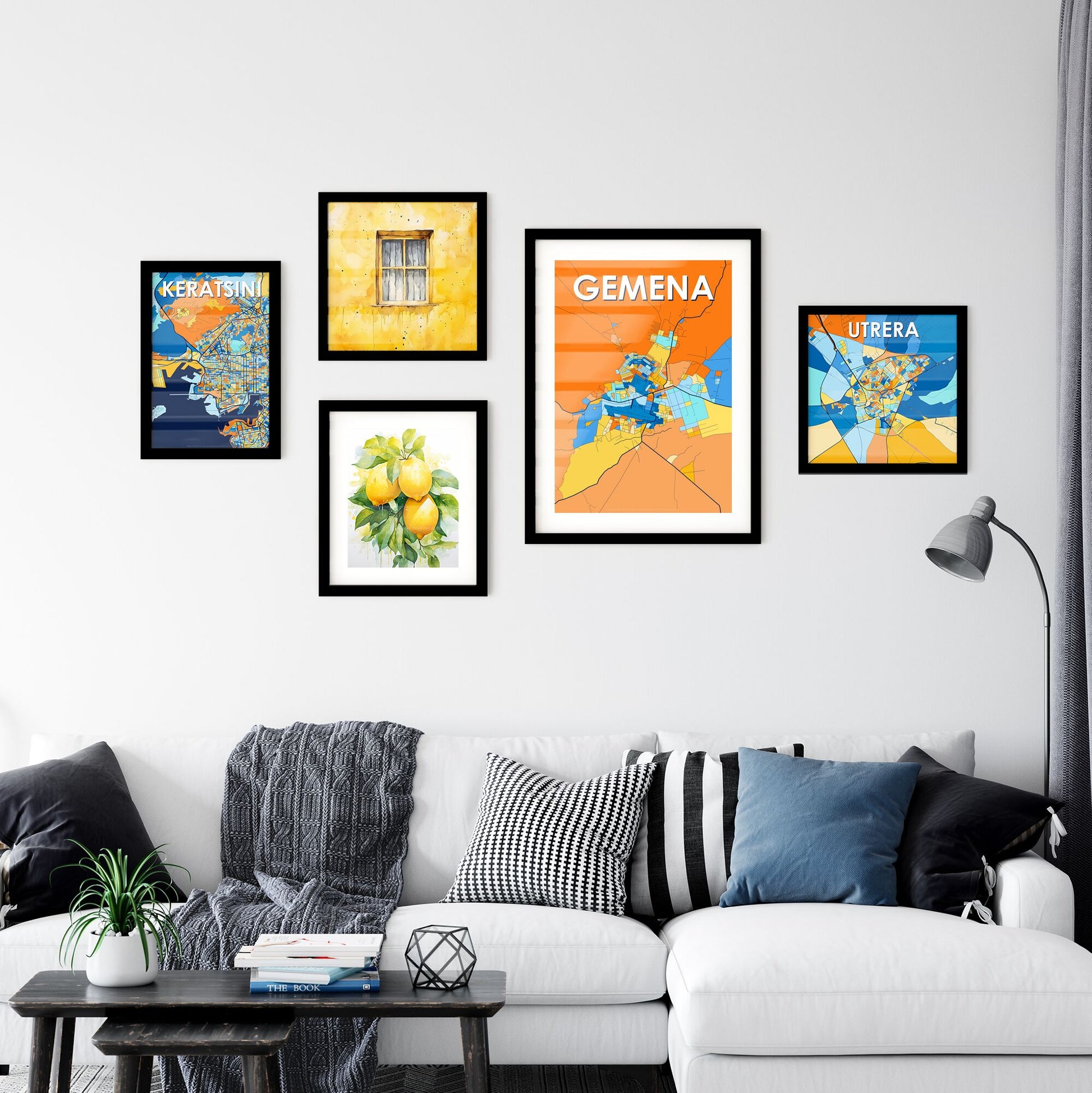 GEMENA DR CONGO Vibrant Colorful Art Map Poster Blue Orange