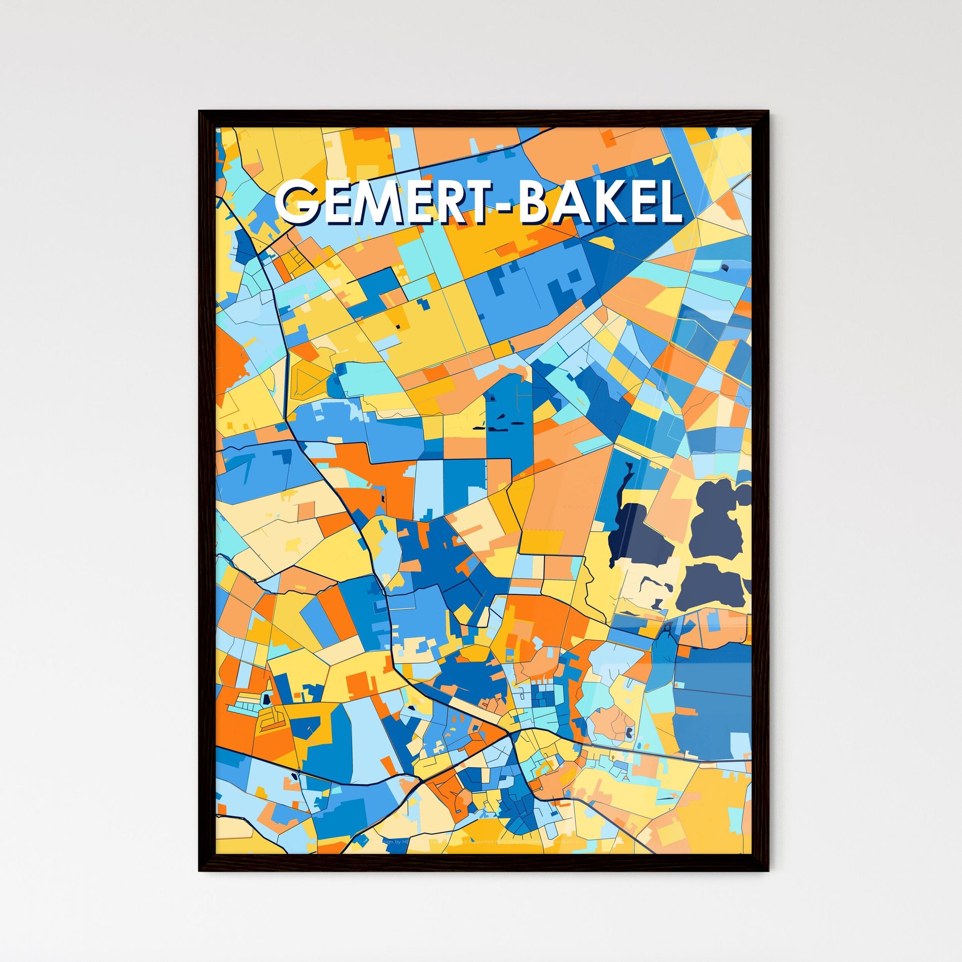 GEMERT-BAKEL NETHERLANDS Vibrant Colorful Art Map Poster Blue Orange