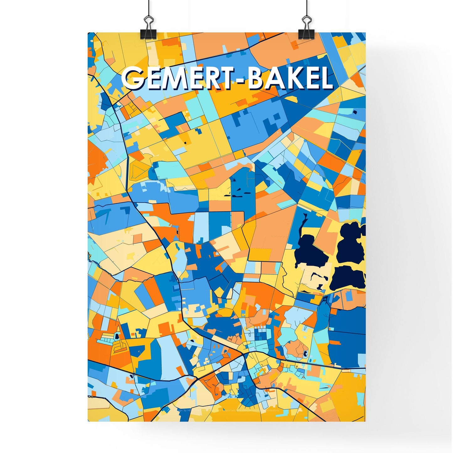 GEMERT-BAKEL NETHERLANDS Vibrant Colorful Art Map Poster Blue Orange