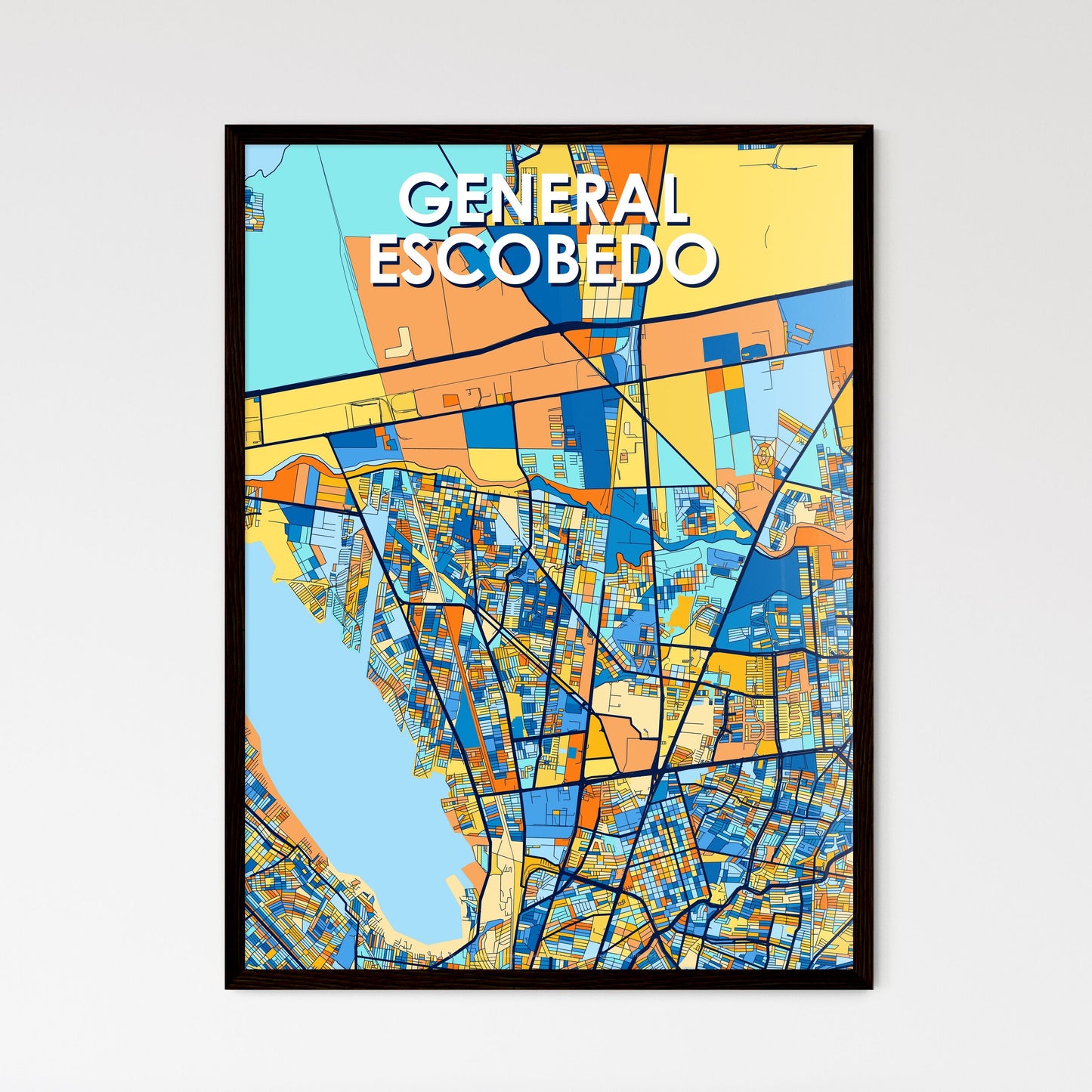 GENERAL ESCOBEDO MEXICO Vibrant Colorful Art Map Poster Blue Orange