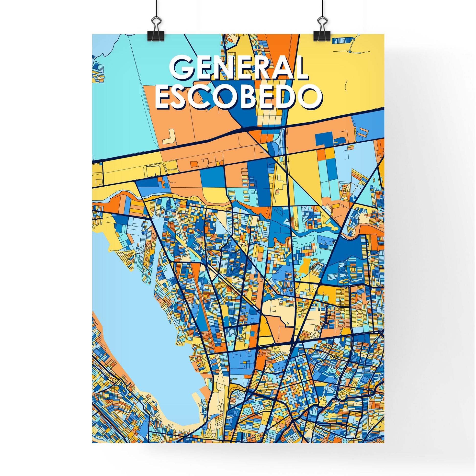 GENERAL ESCOBEDO MEXICO Vibrant Colorful Art Map Poster Blue Orange