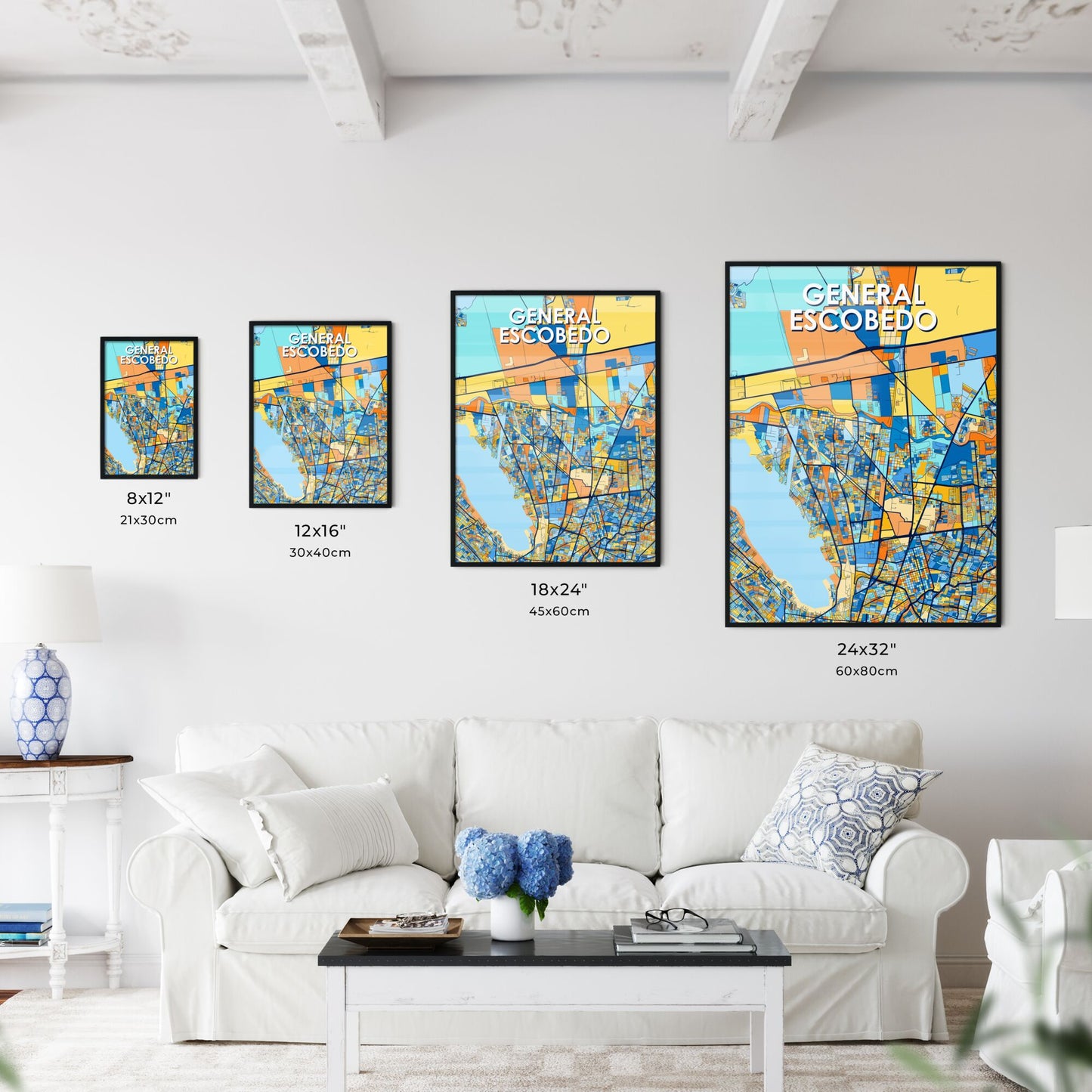 GENERAL ESCOBEDO MEXICO Vibrant Colorful Art Map Poster Blue Orange