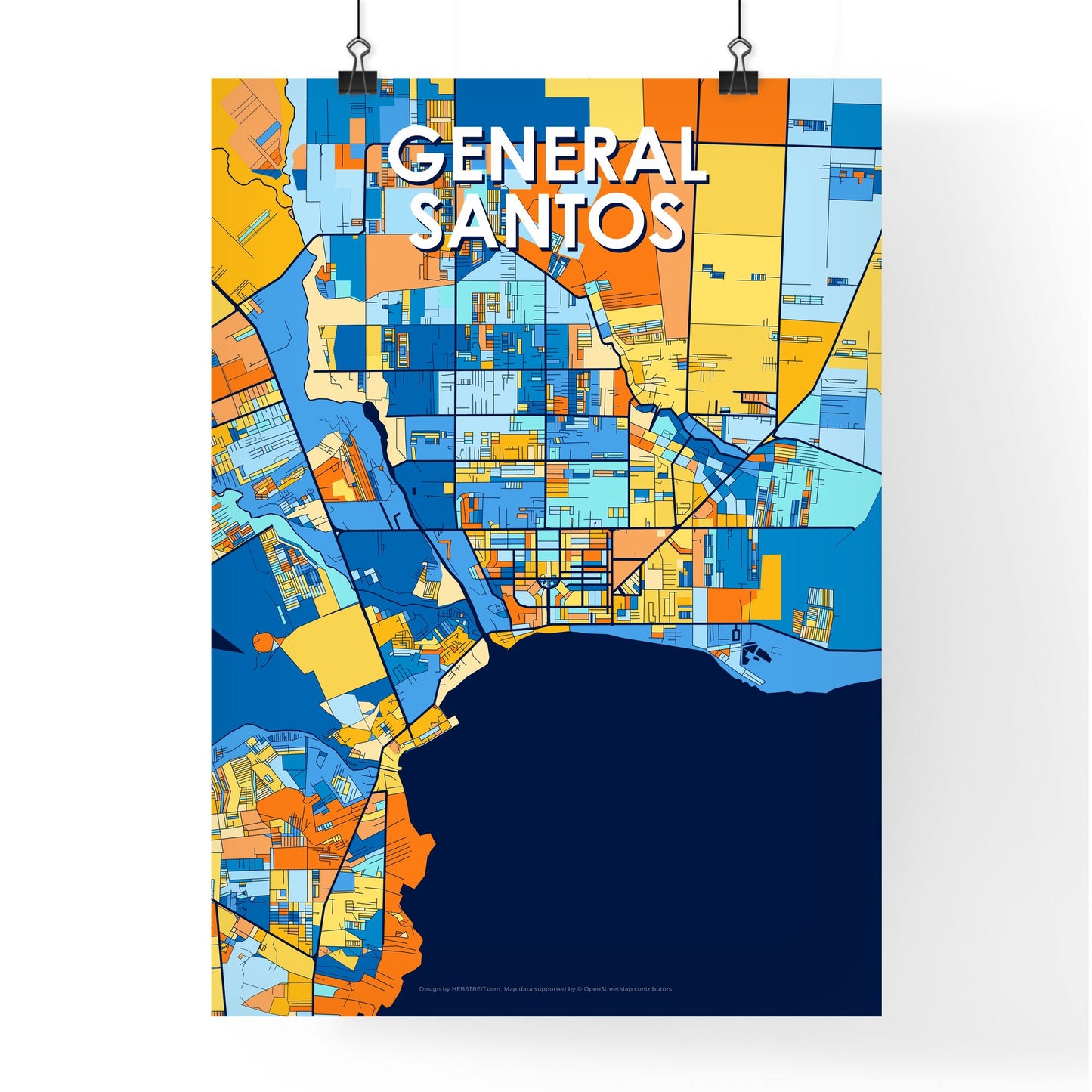 GENERAL SANTOS PHILIPPINES Vibrant Colorful Art Map Poster Blue Orange