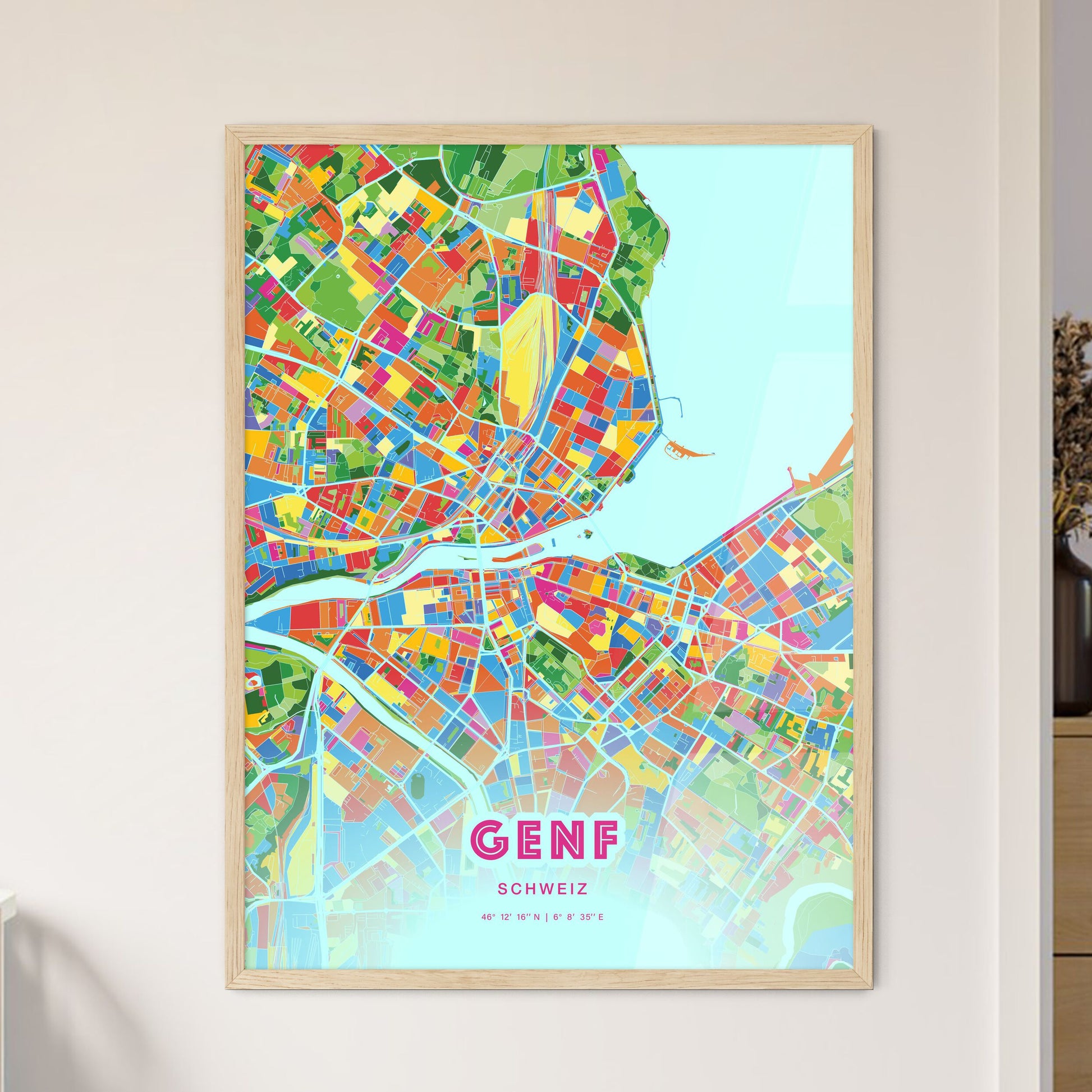 Colorful Geneva Switzerland Fine Art Map Crazy Colors