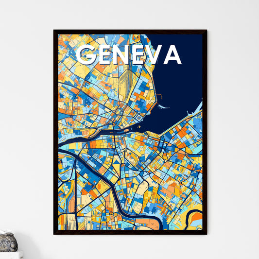 GENEVA SWITZERLAND Vibrant Colorful Art Map Poster Blue Orange