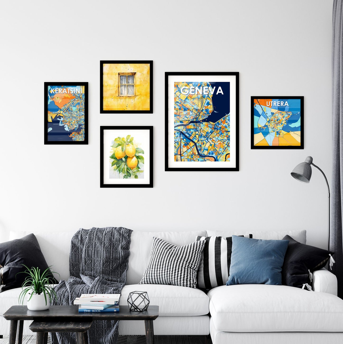 GENEVA SWITZERLAND Vibrant Colorful Art Map Poster Blue Orange