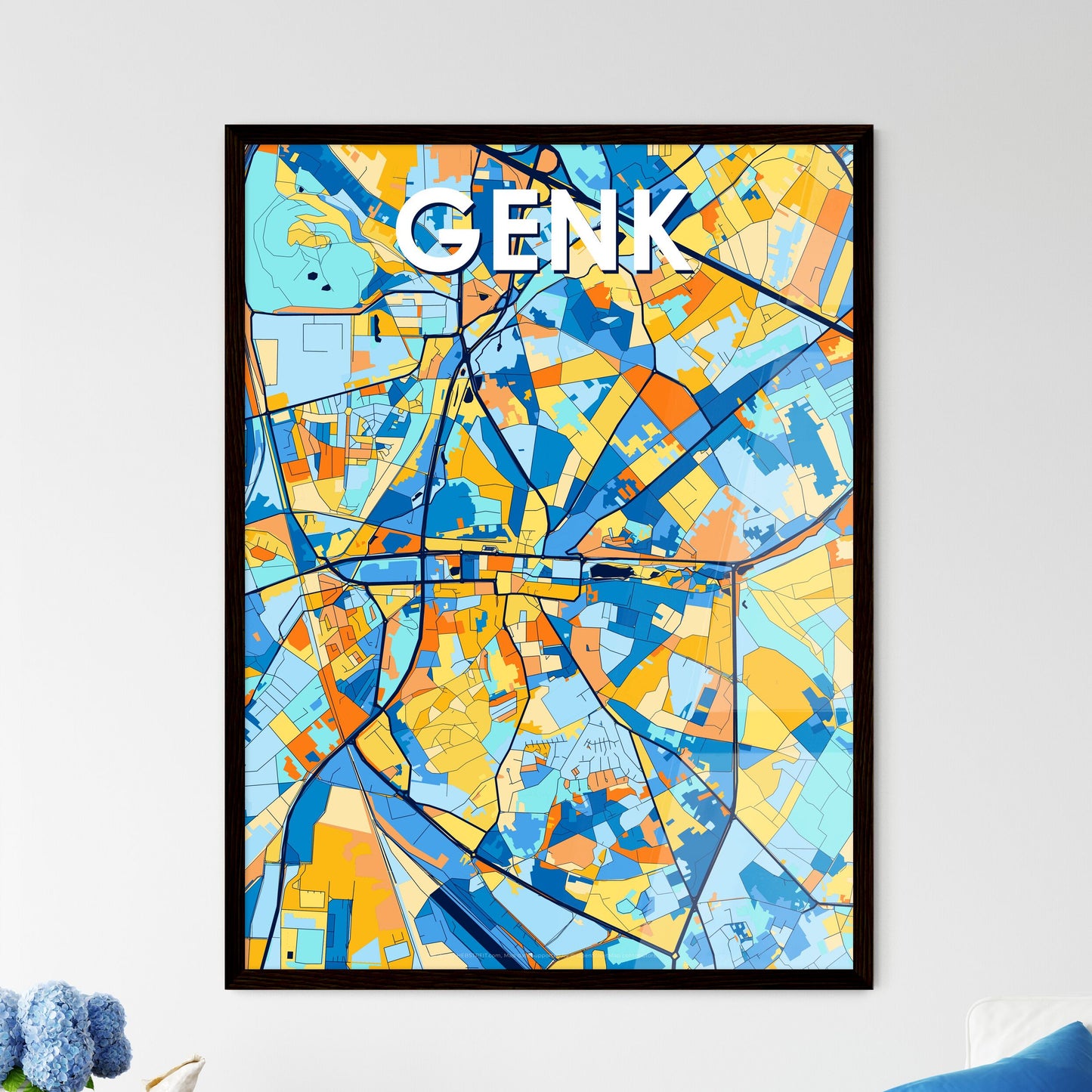 GENK BELGIUM Vibrant Colorful Art Map Poster Blue Orange