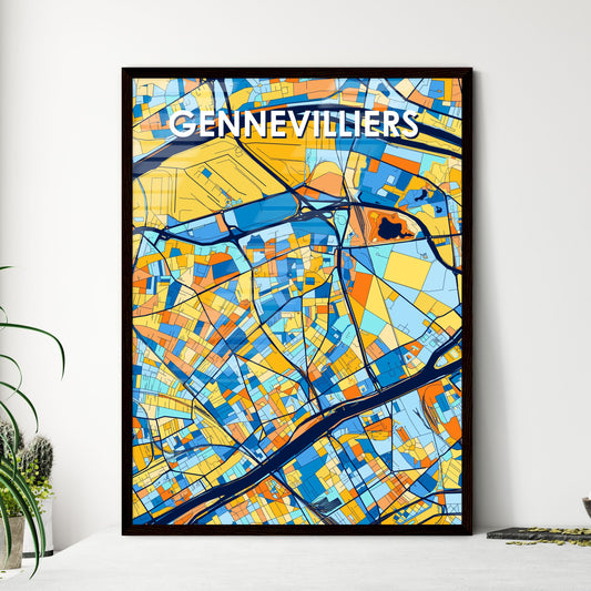 GENNEVILLIERS FRANCE Vibrant Colorful Art Map Poster Blue Orange