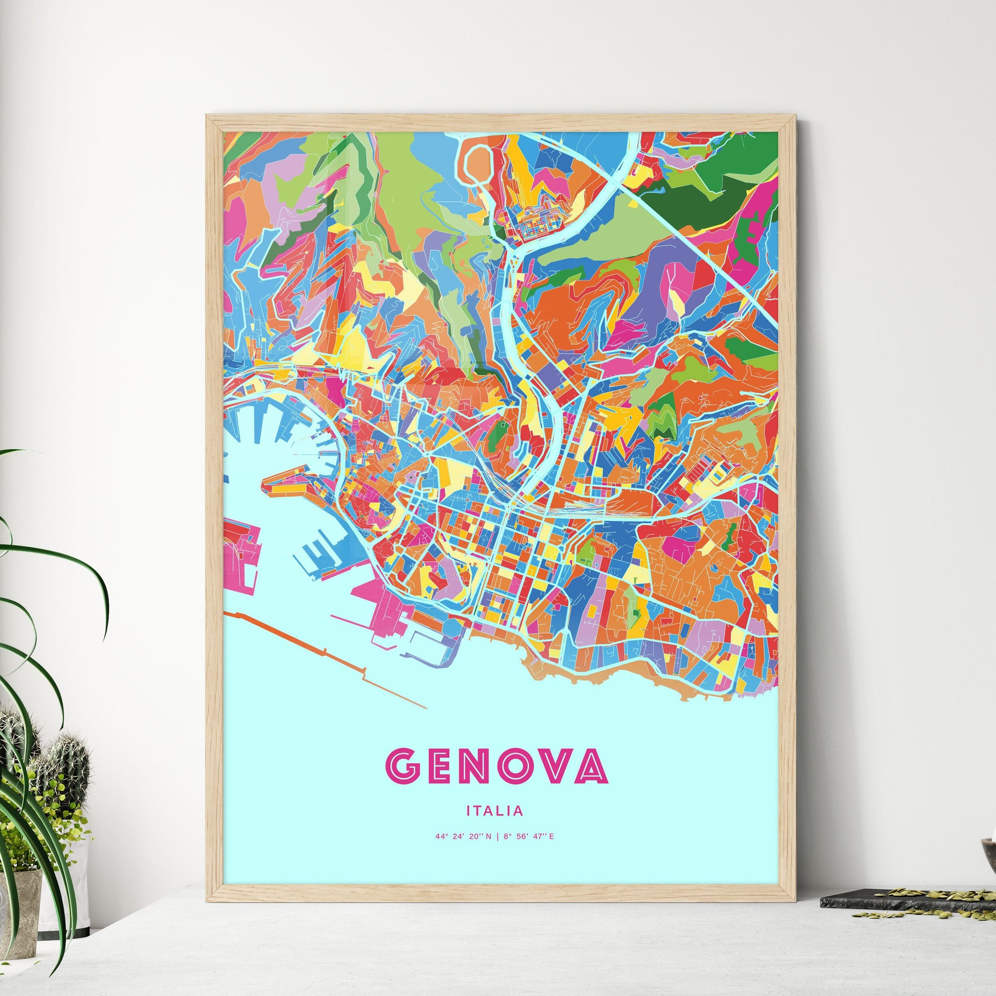 Colorful Genoa Italy Fine Art Map Crazy Colors