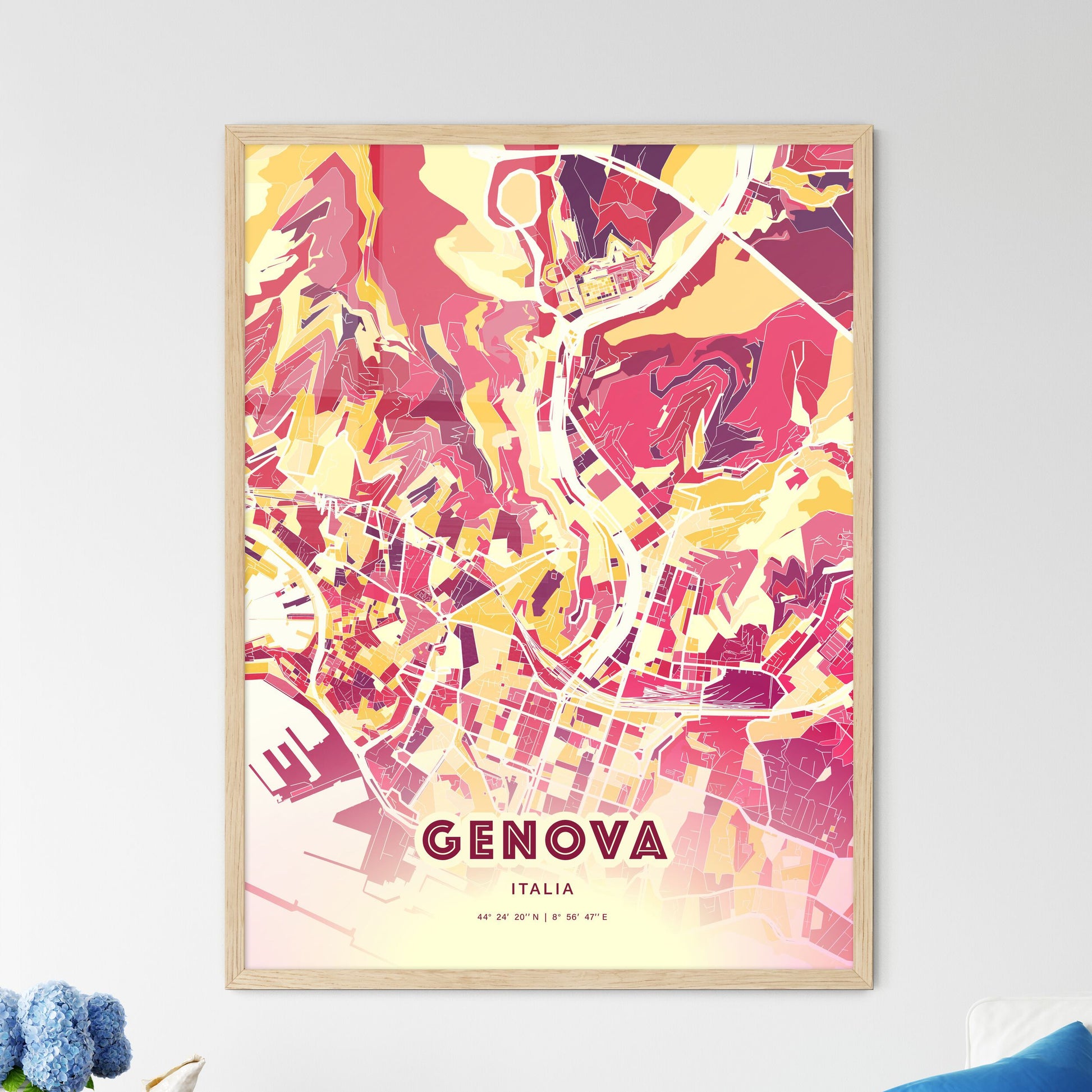 Colorful Genoa Italy Fine Art Map Hot Red