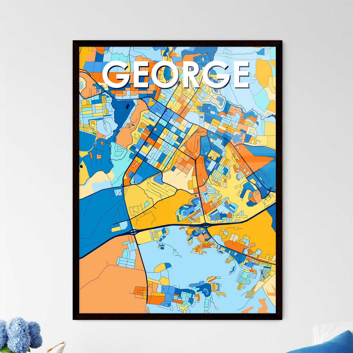 GEORGE SOUTH AFRICA Vibrant Colorful Art Map Poster Blue Orange