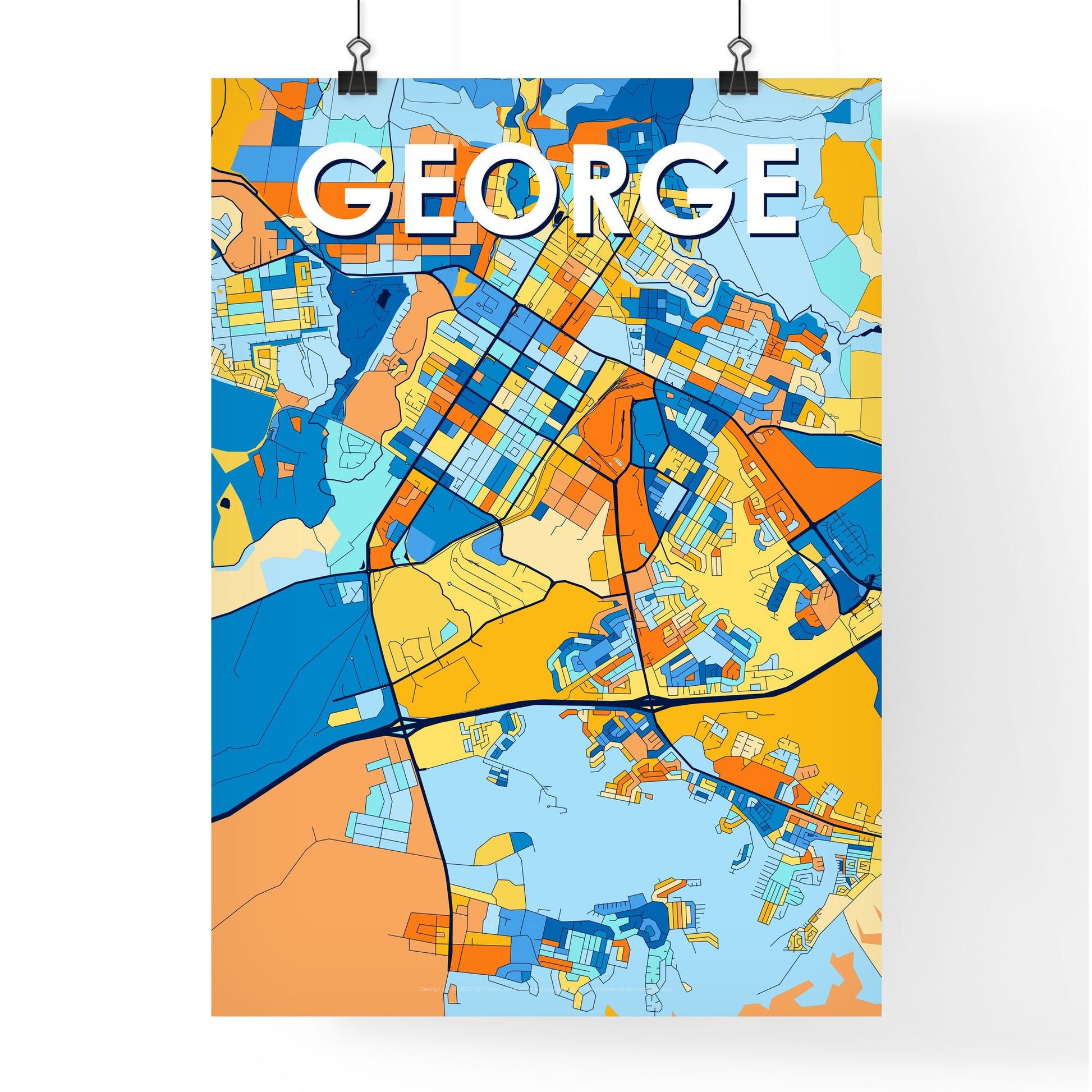 GEORGE SOUTH AFRICA Vibrant Colorful Art Map Poster Blue Orange