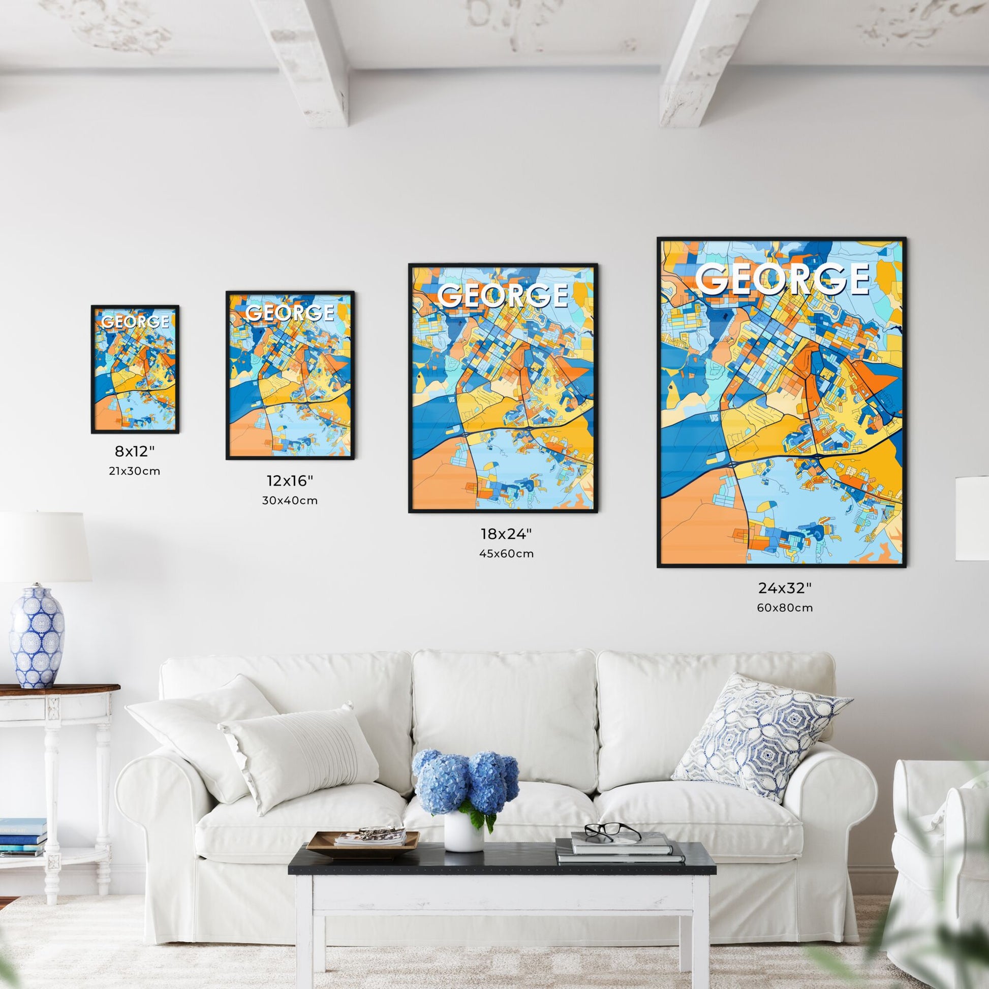 GEORGE SOUTH AFRICA Vibrant Colorful Art Map Poster Blue Orange